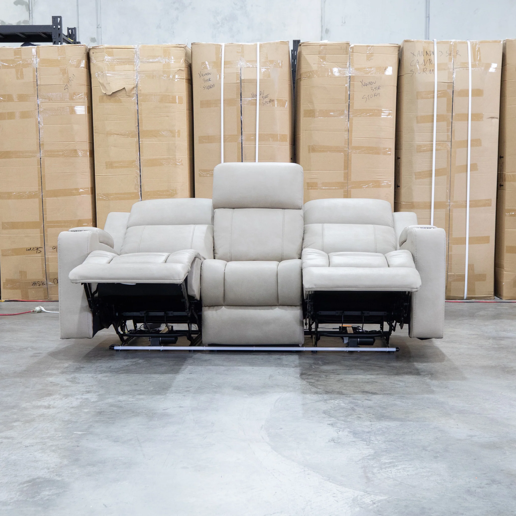 Portside Three Seat Dual-Electric Recliner Lounge - Almond - Image 9