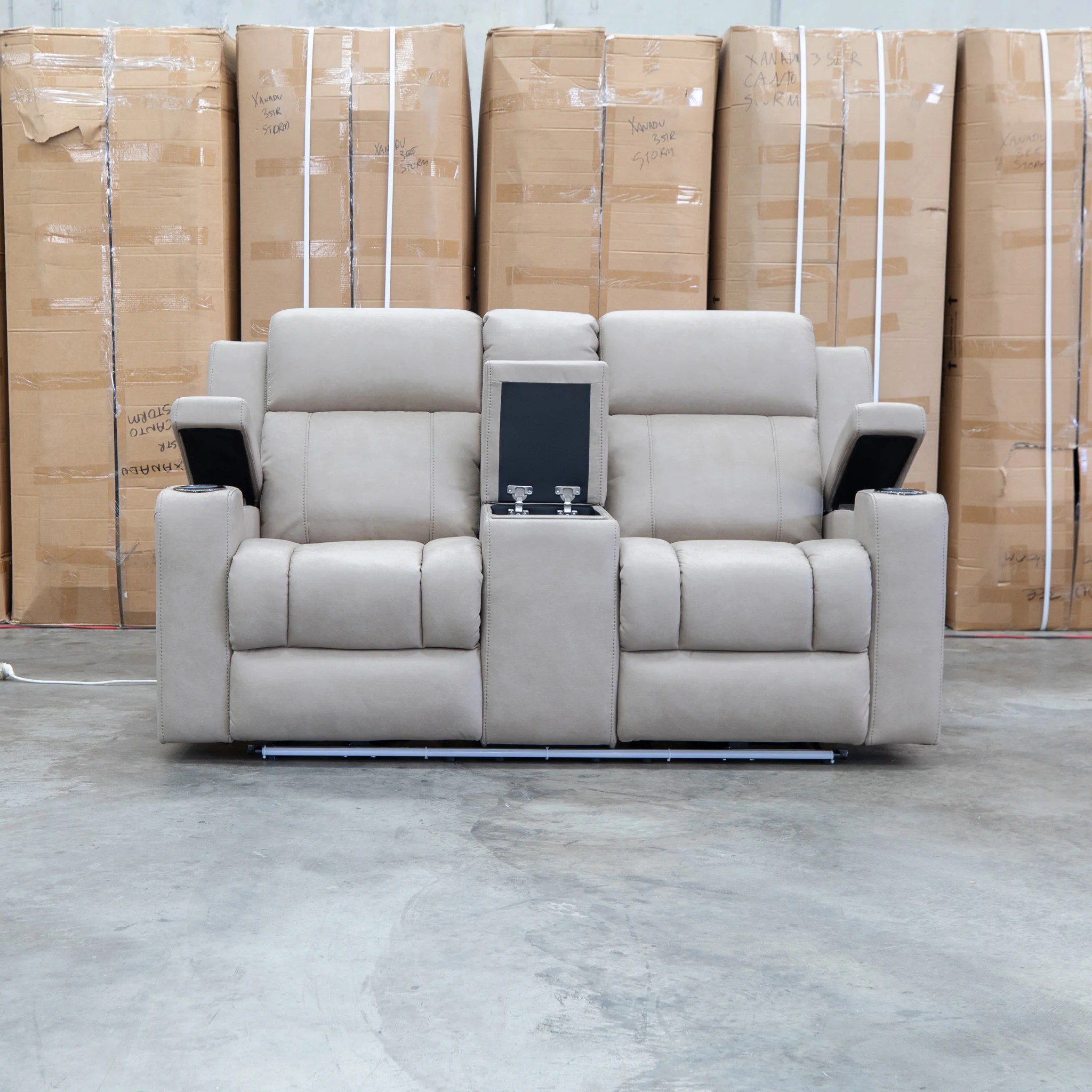 Portside Two Seat Dual-Electric Recliner Lounge - Almond - Image 4