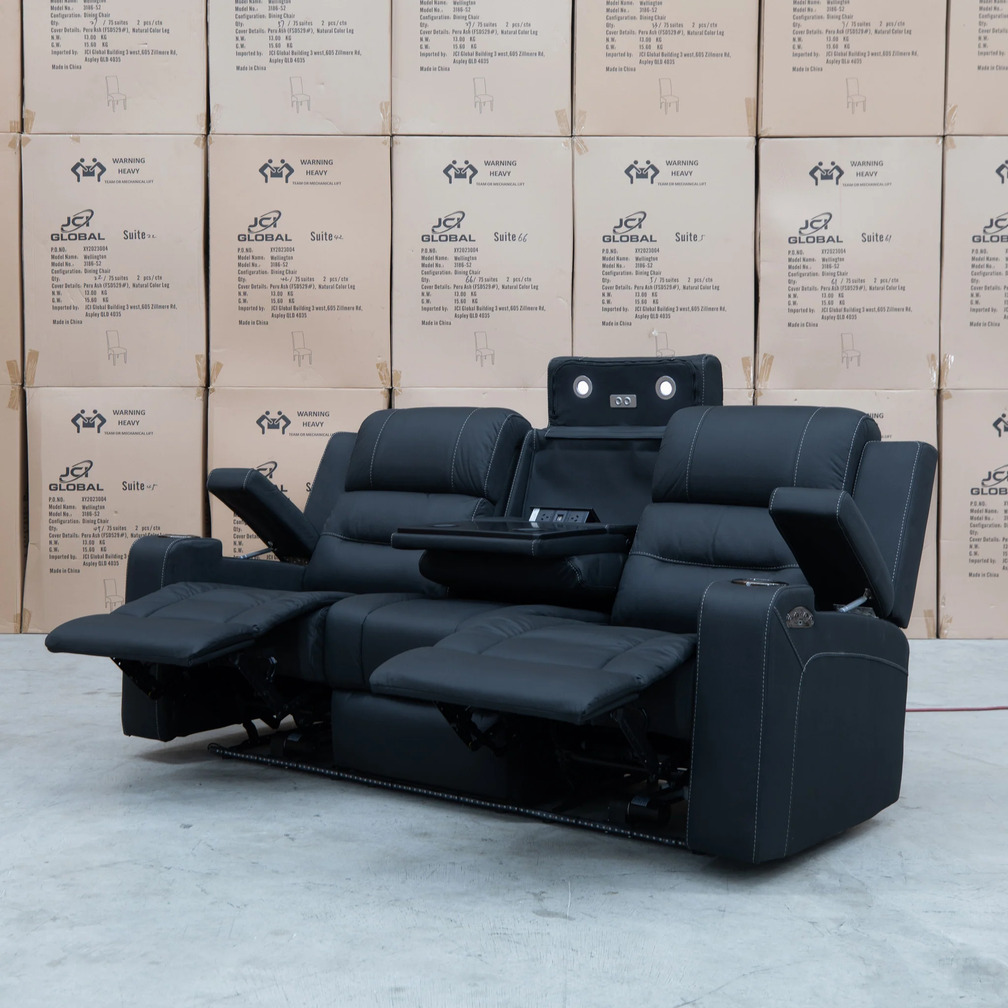 Toronto Three Seat Dual-Electric Recliner Lounge - Jet - Image 12