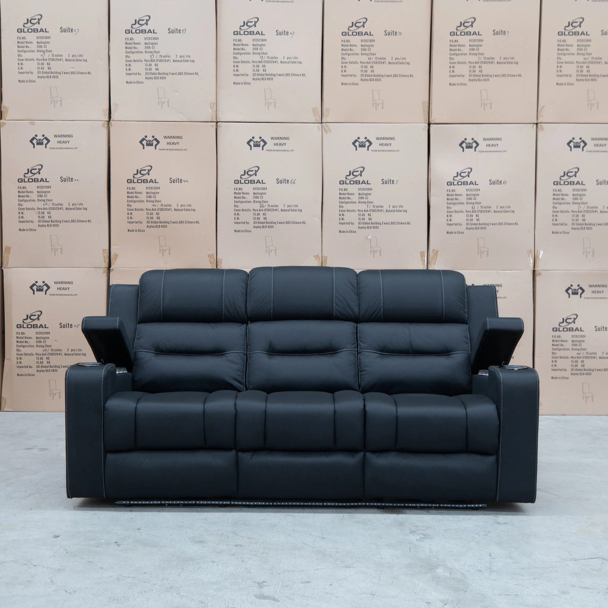 Toronto Three Seat Dual-Electric Recliner Lounge - Jet - Image 14