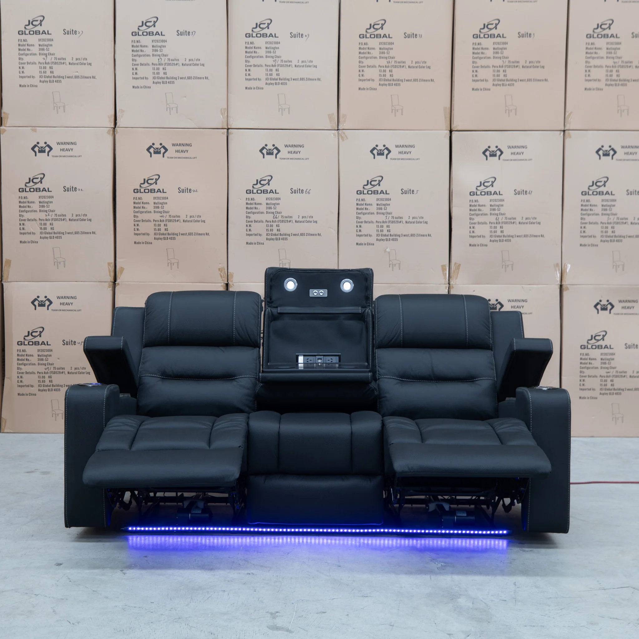 Toronto Three Seat Dual-Electric Recliner Lounge - Jet - Image 24
