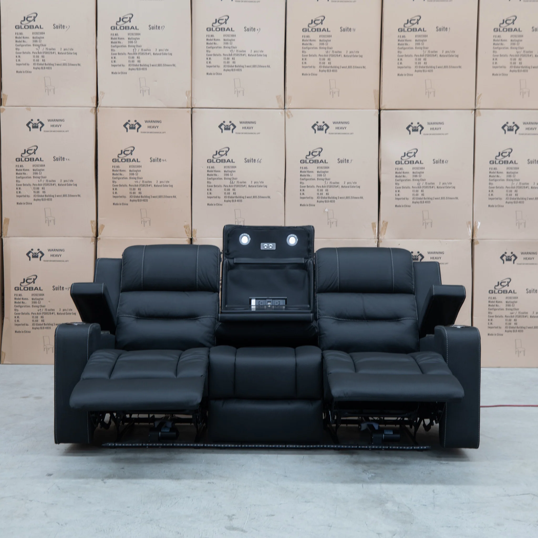 Toronto Three Seat Dual-Electric Recliner Lounge - Jet - Image 25
