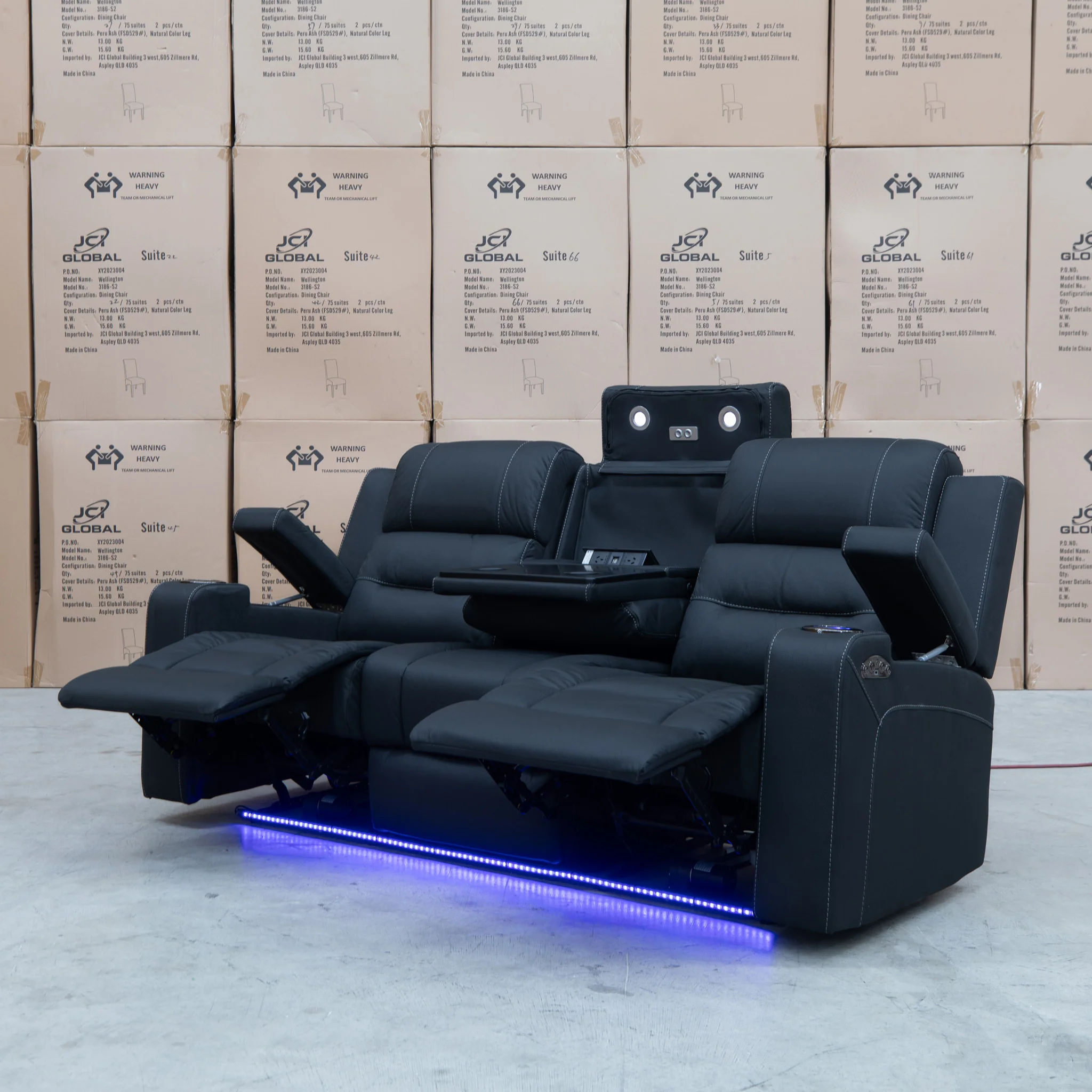 Toronto Three Seat Dual-Electric Recliner Lounge - Jet - Image 3