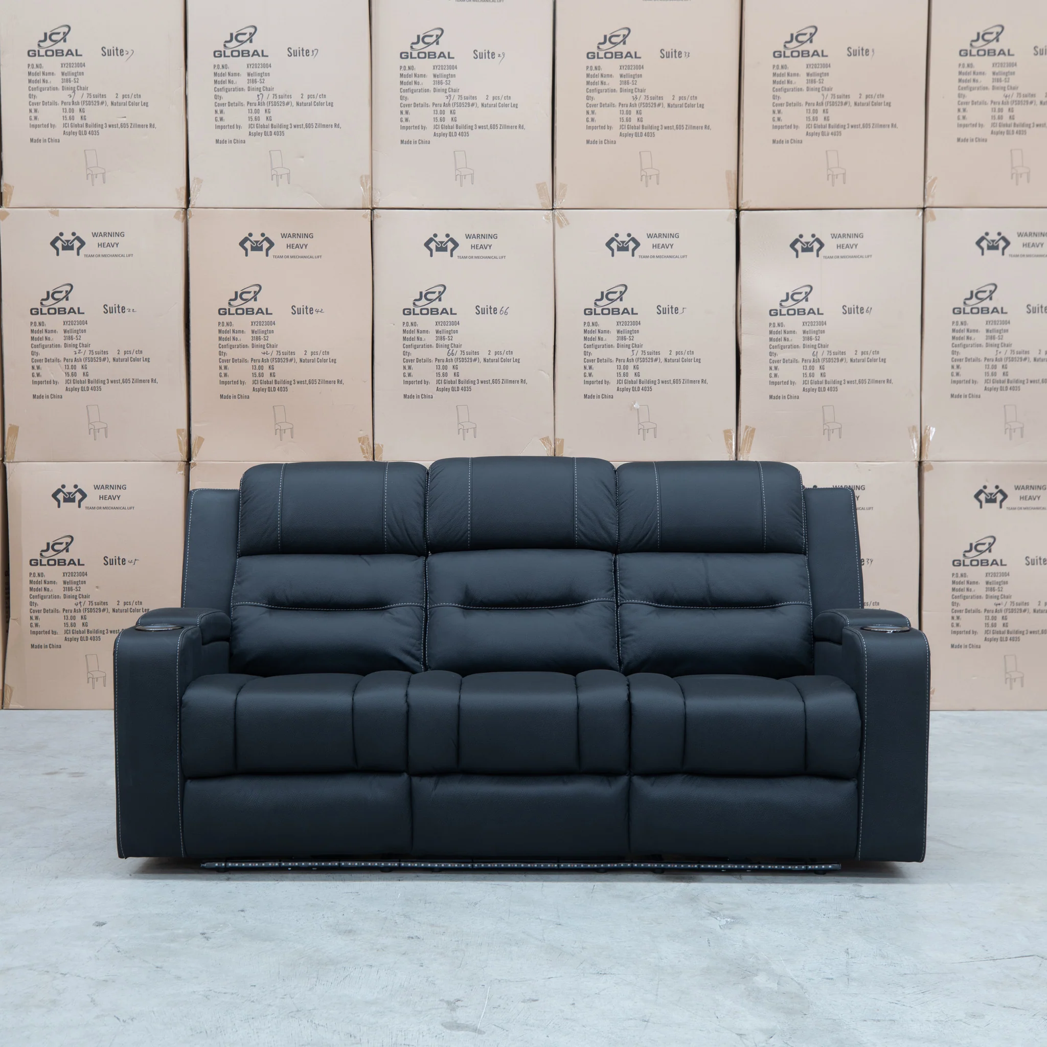 Toronto Three Seat Dual-Electric Recliner Lounge - Jet - Image 4