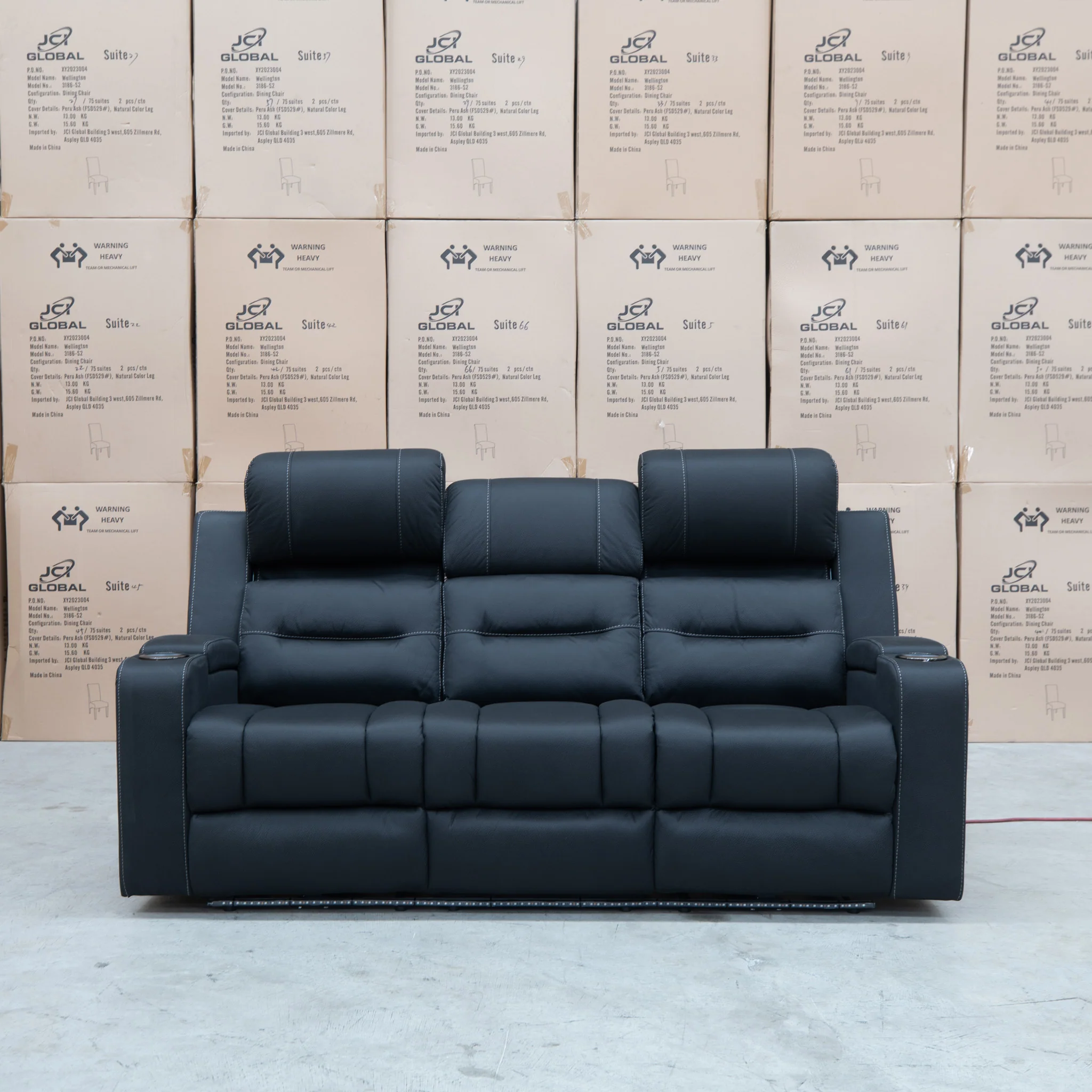 Toronto Three Seat Dual-Electric Recliner Lounge - Jet - Image 6