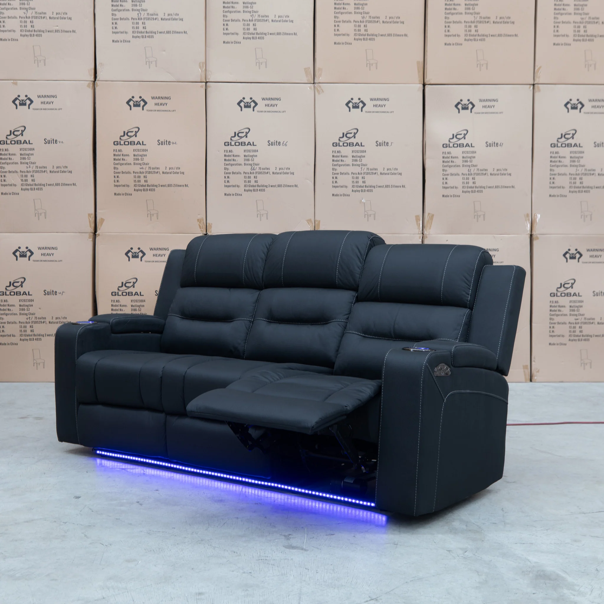 Toronto Three Seat Dual-Electric Recliner Lounge - Jet - Image 9