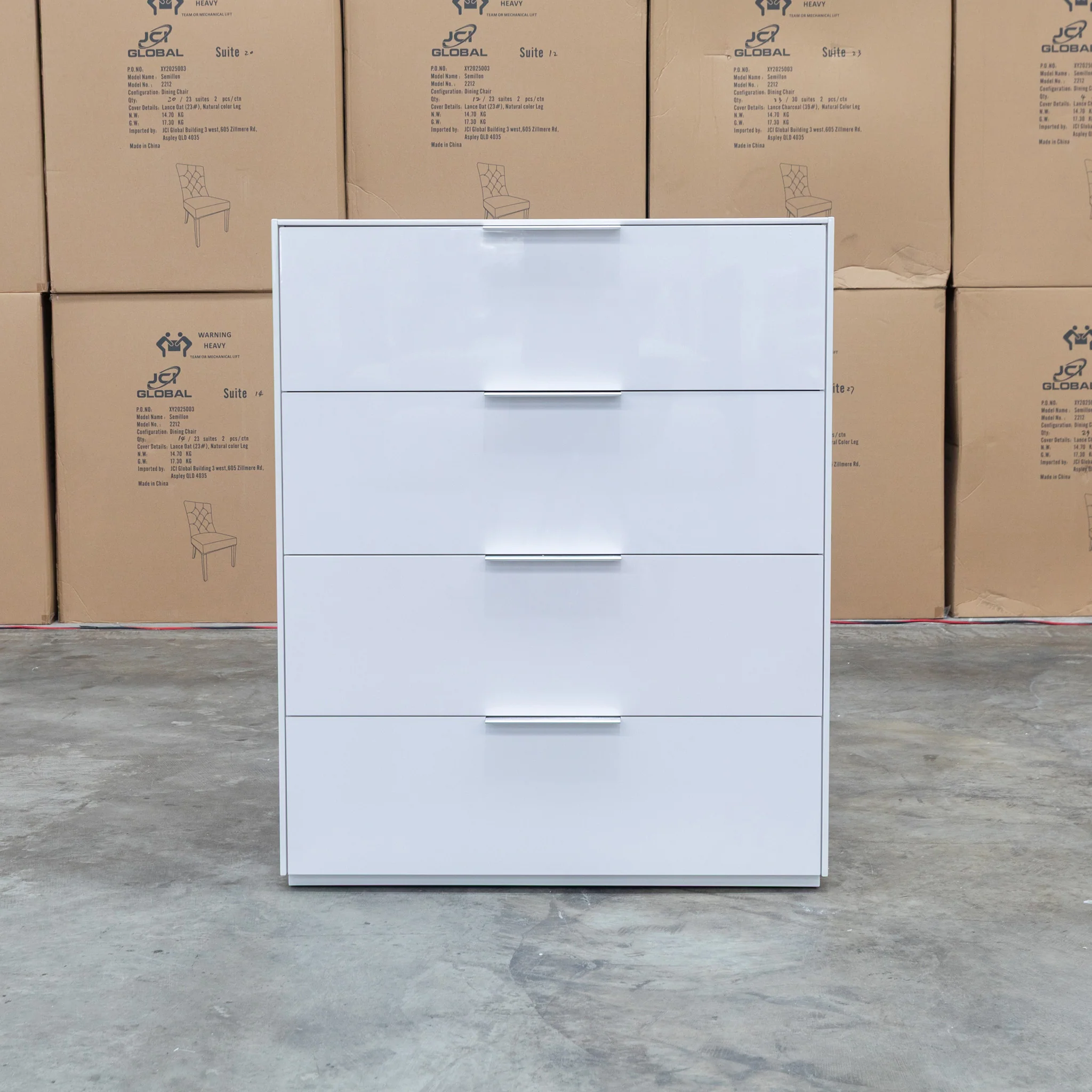 Trieste Four Drawer White Gloss Tallboy