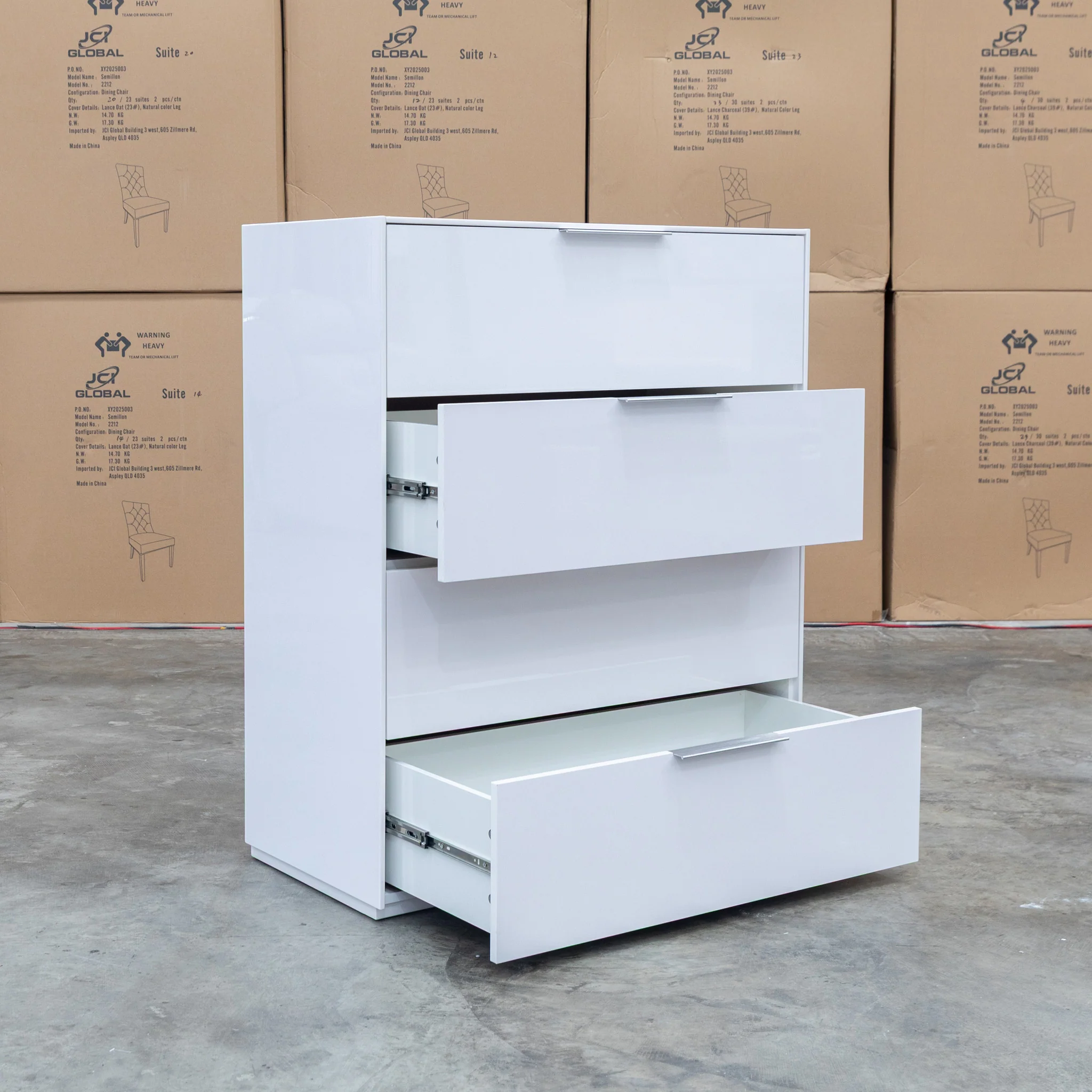 Trieste Four Drawer White Gloss Tallboy - Image 5