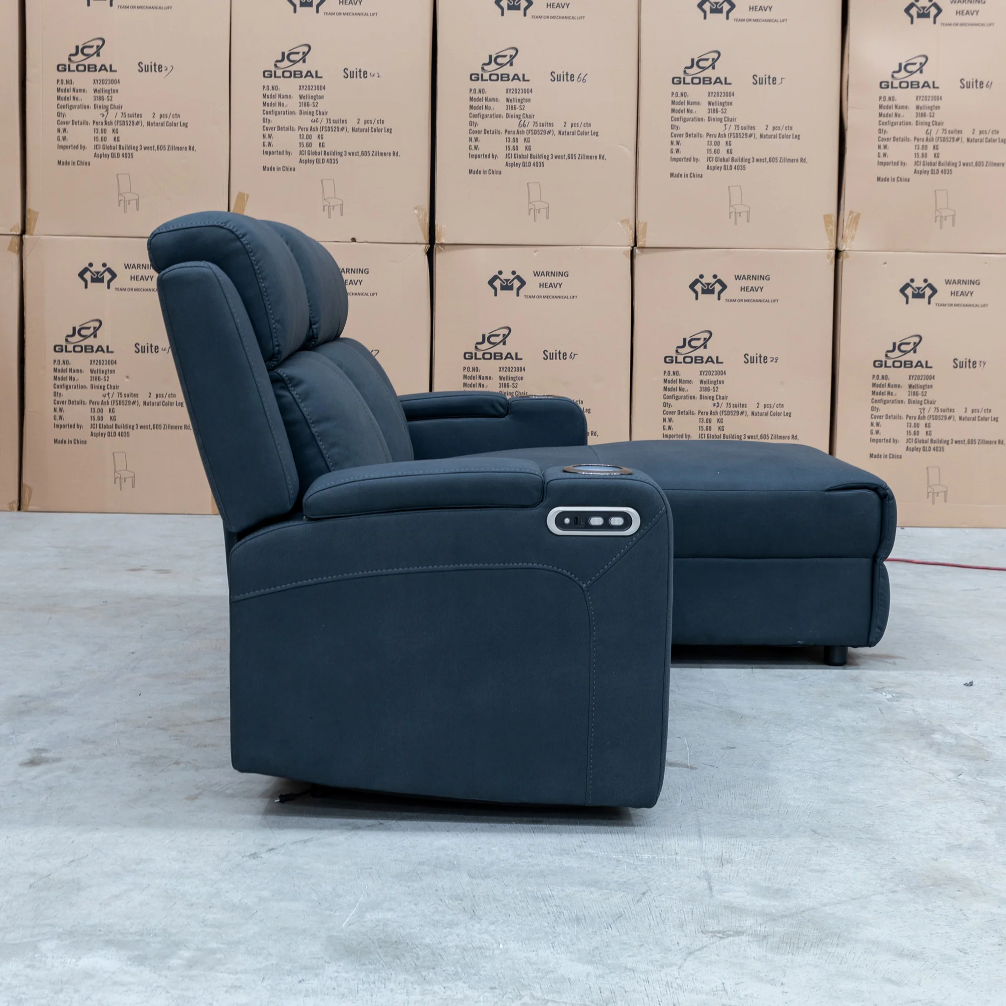 Xanadu Dual Motor Electric Chaise Lounge - Black Rhino Suede - Image 20