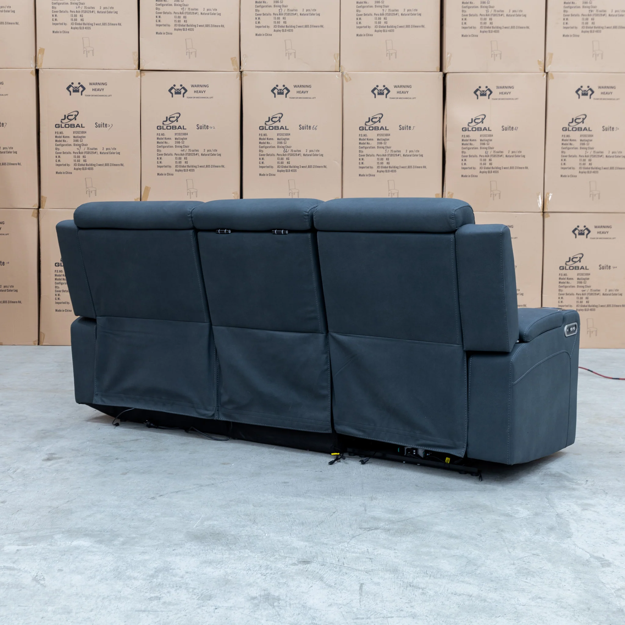 Xanadu Dual Motor Electric Chaise Lounge - Black Rhino Suede - Image 21