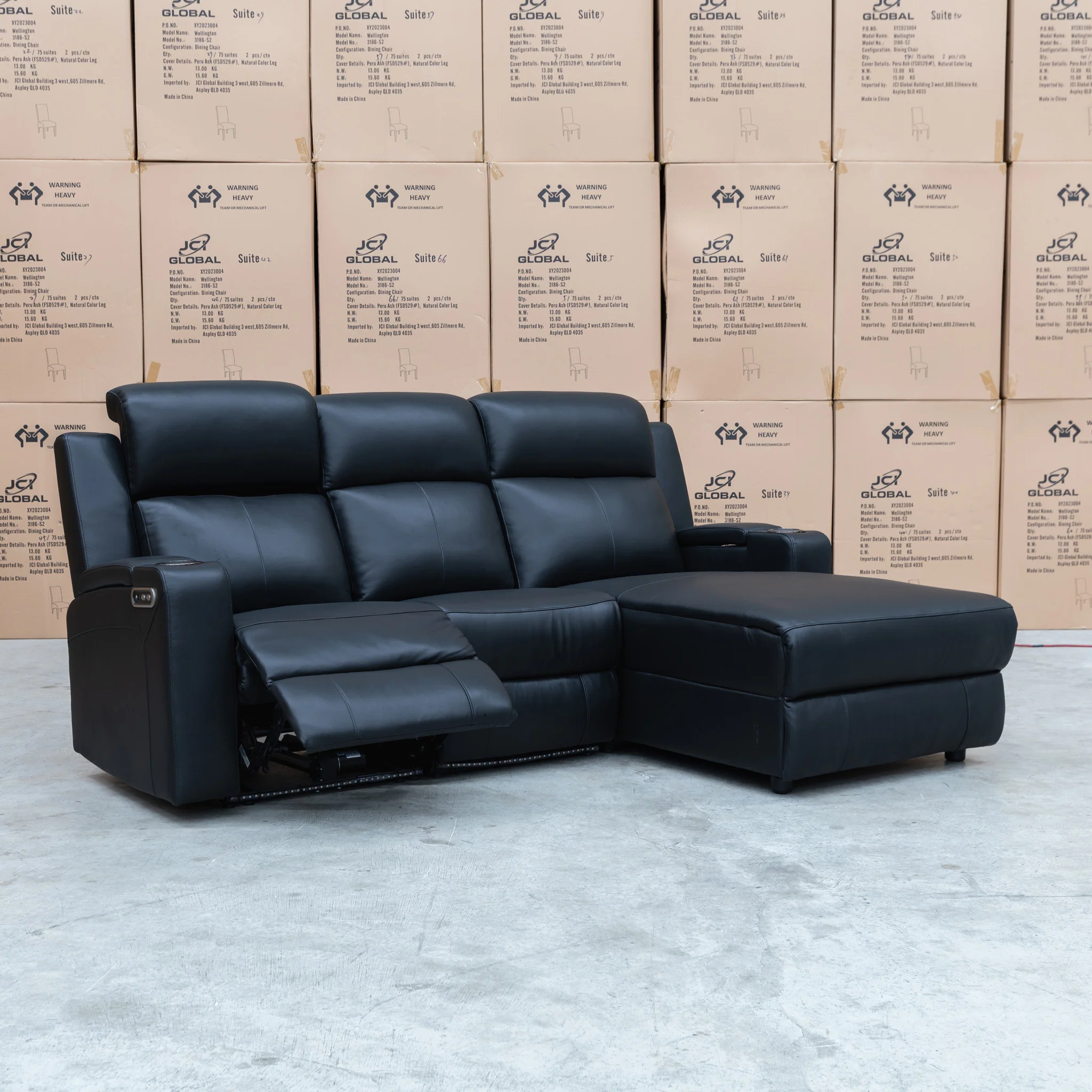 Xanadu Dual Motor Electric Chaise Lounge - Black Leather - Image 16