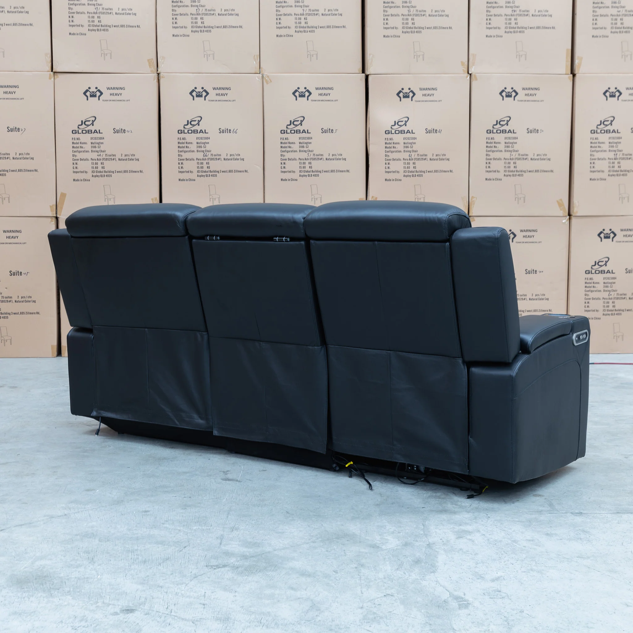 Xanadu Dual Motor Electric Chaise Lounge - Black Leather - Image 19