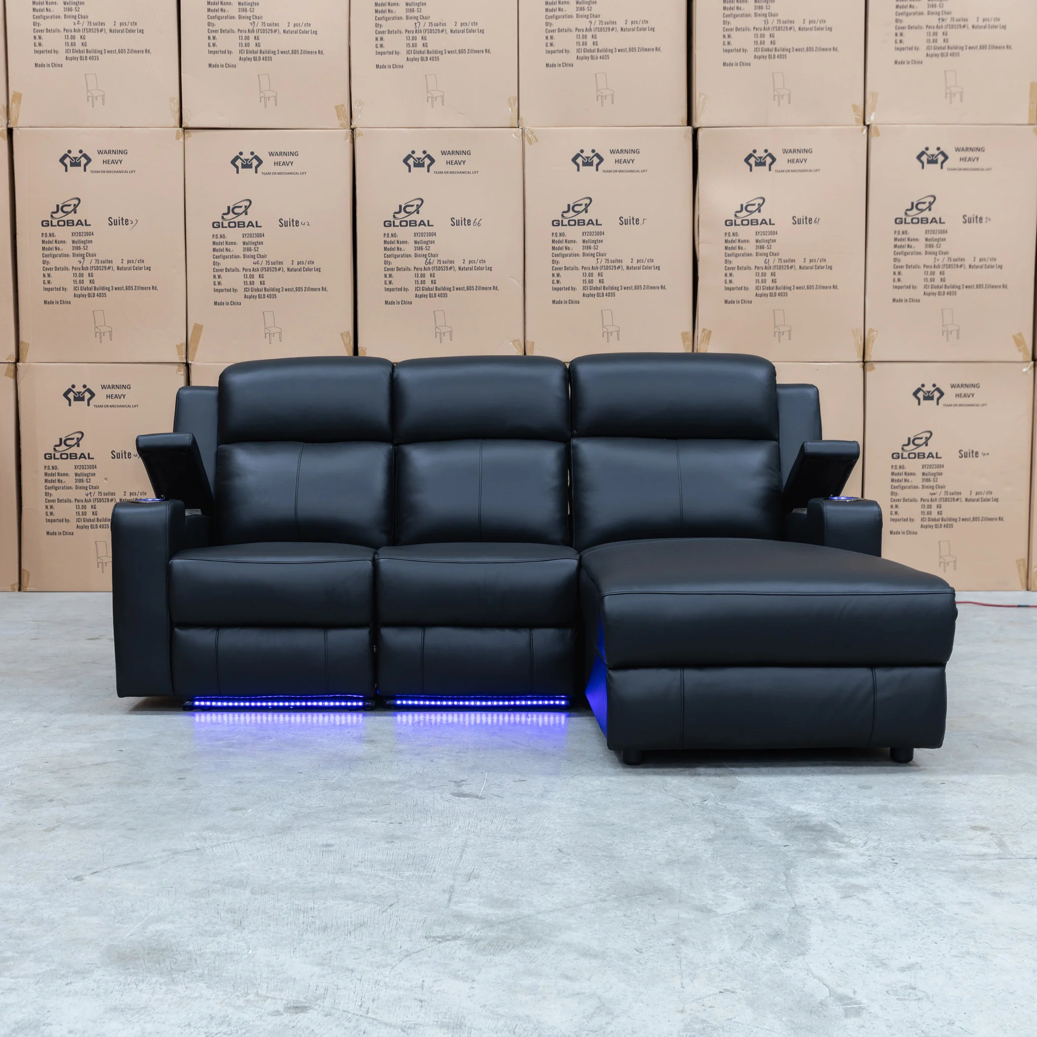 Xanadu Dual Motor Electric Chaise Lounge - Black Leather - Image 3