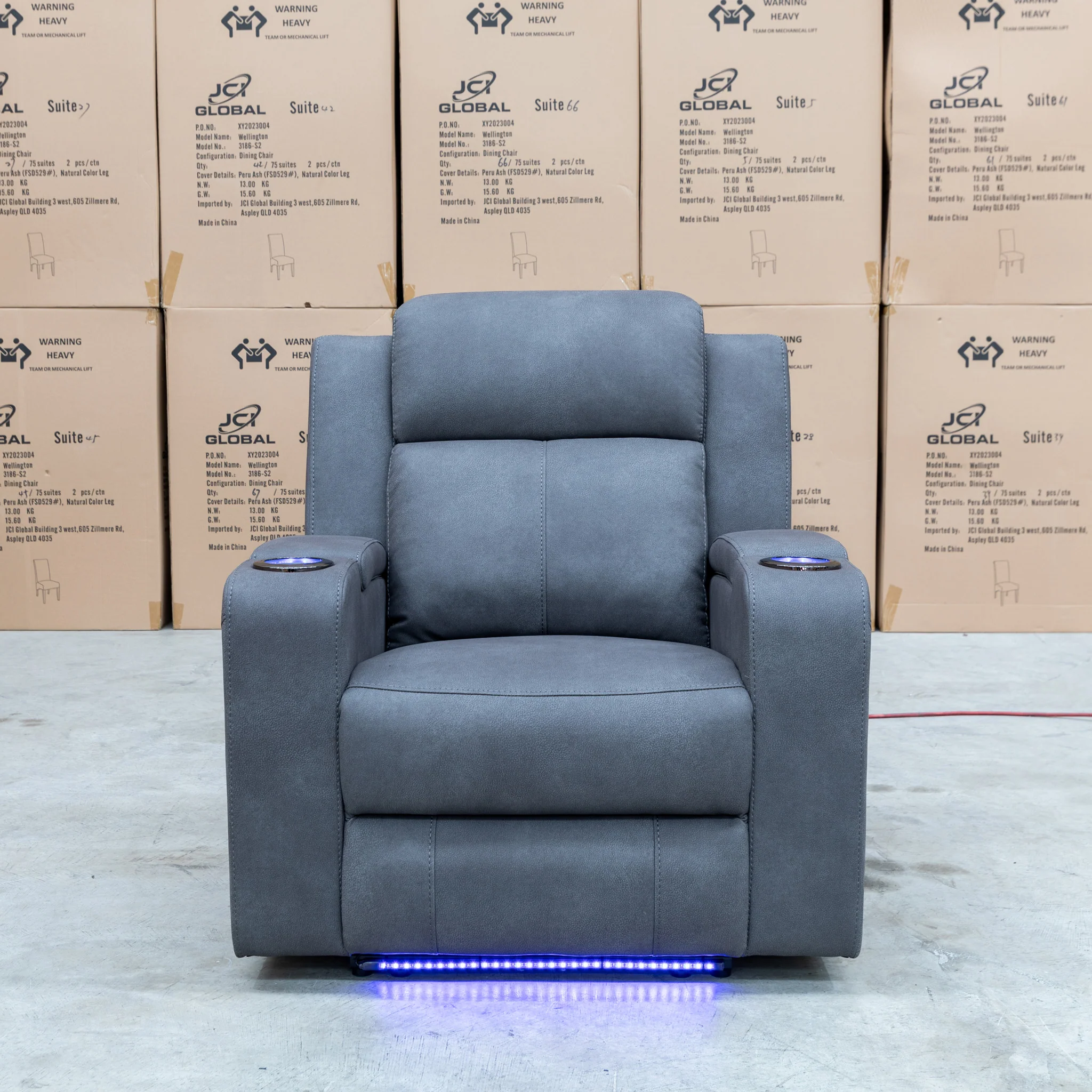 Xanadu Single Dual Motor Dual Motor Electric Recliner - Light Grey Rhino Suede - Image 3