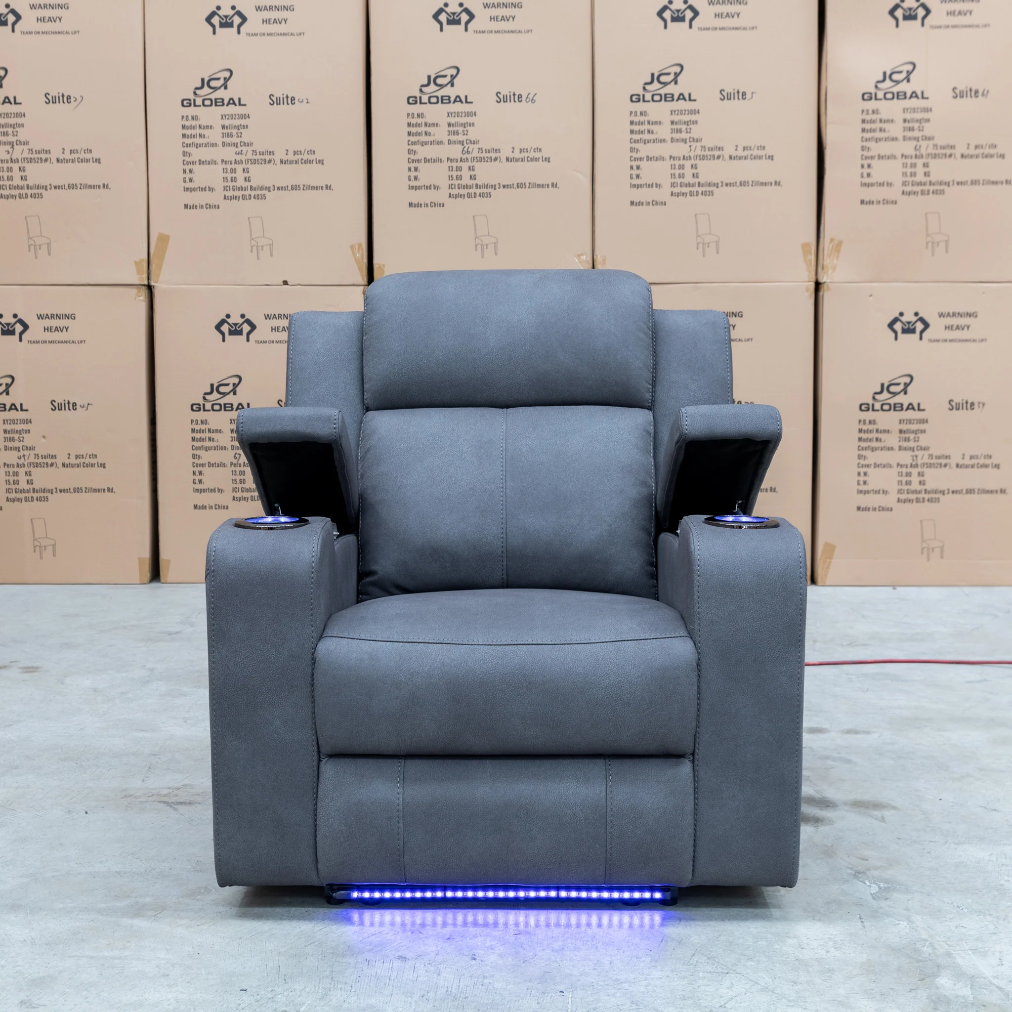 Xanadu Single Dual Motor Dual Motor Electric Recliner - Light Grey Rhino Suede - Image 4