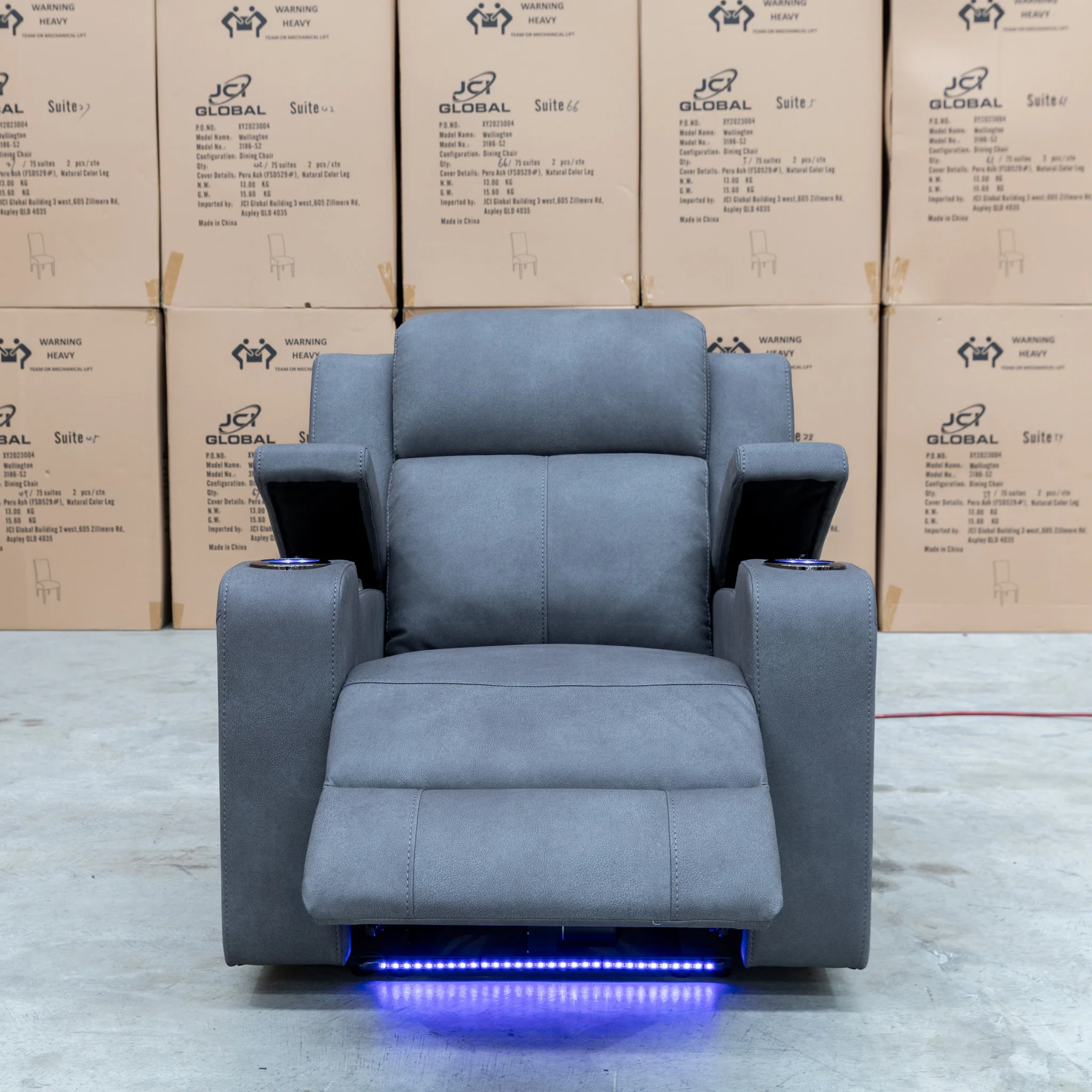 Xanadu Single Dual Motor Dual Motor Electric Recliner - Light Grey Rhino Suede - Image 5