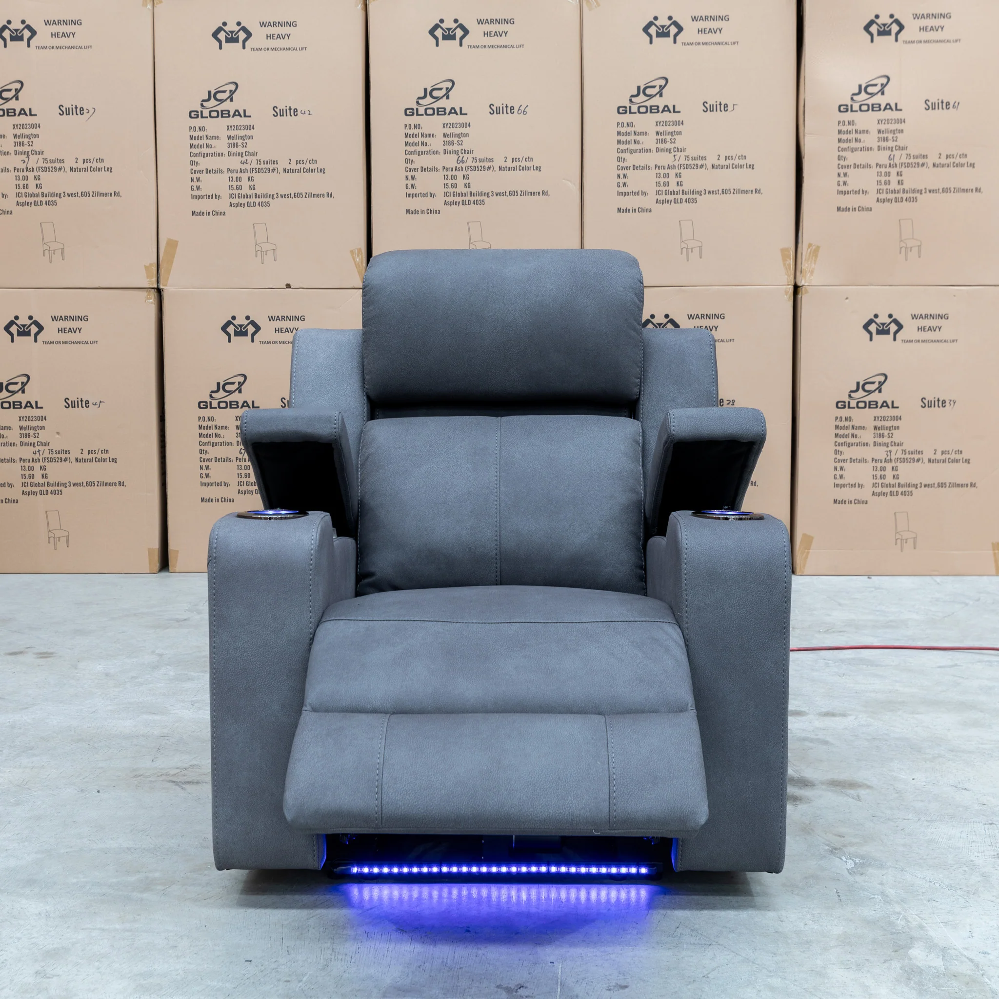 Xanadu Single Dual Motor Dual Motor Electric Recliner - Light Grey Rhino Suede - Image 6